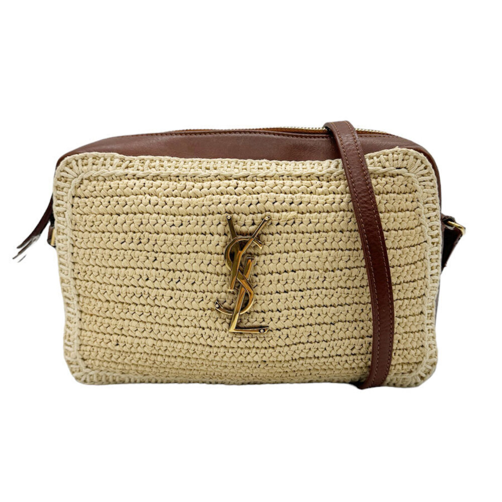 Saint Laurent Crossbody bag raffia leather brown gold